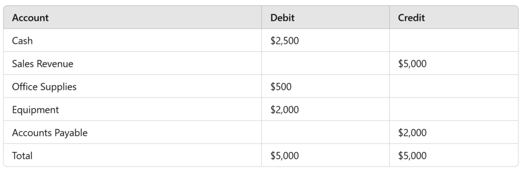 Example Trial Balance